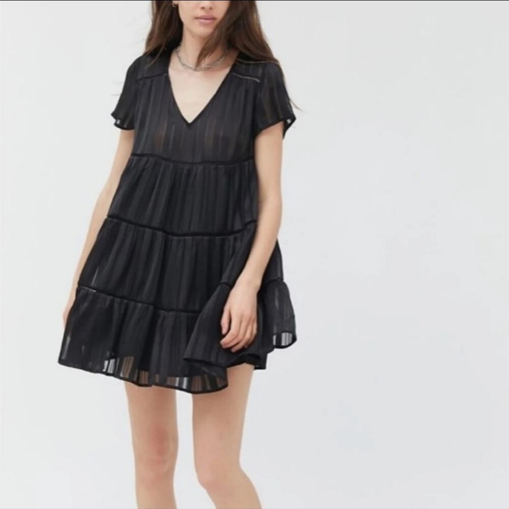 Urban Outfitters Black Tiered Babydoll Mini Dress Short Sleeve Y2K NWT XS